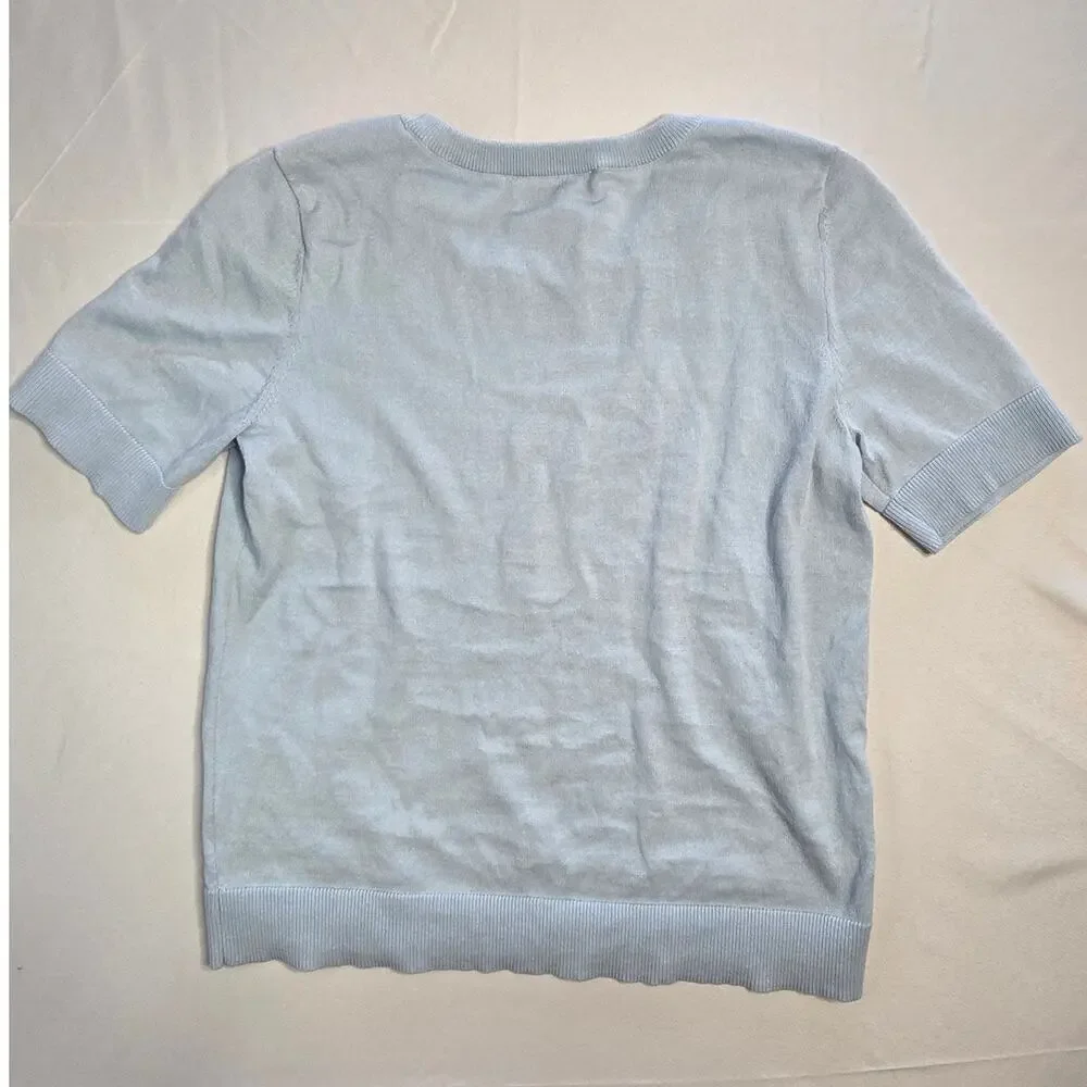 Michael Kors Blue Short Sleeves Sweater Studded Logo Size L